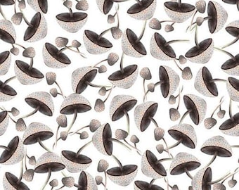 Mushroom fabric by half yard, mushroom cotton, grey quilting cotton, mushroom quilting fabric, nature sewing fabric, nature trail fabric