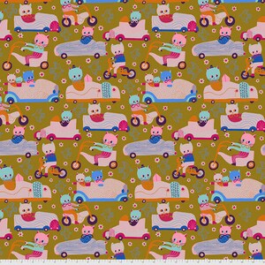 Cat fabric by half yard, kitten fabric, kids quilting fabric, kitty sewing fabric, race fabric, cat quilting cotton, kids fabric, car fabric