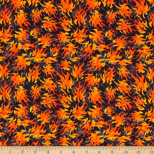 Flame fabric by half yard, biker fabric, flame printed quilting cotton, biker flames quilting fabric, men sewing fabric, fire fabric