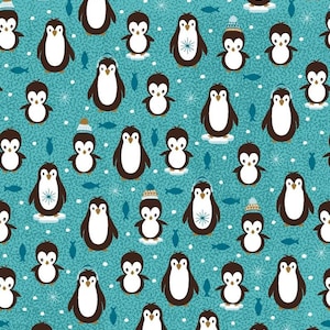 Penguin fabric, bird fabric, winter fabric, penguin sewing fabric, Stof European Nordic Friends Forever, kids fabric, nursery fabric