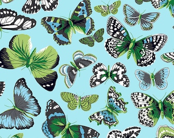 Tissu papillon d'un demi-mètre, coton bleu papillon, coton de courtepointe papillon, tissu de courtepointe nature, tissu de couture esprit libre, nature