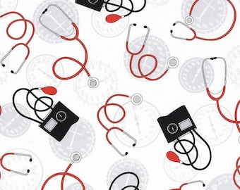 Medical fabric by half yard, nurse fabric, printed quilting cotton, paramedic quilting fabric, doctor sewing fabric, Blood Pressure fabric
