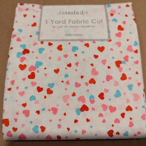 Heart fabric by the yard, love fabric, heart printed quilting cotton, Valentine&#39;s quilting fabric, red heart sewing fabric, 1 yard pre cut