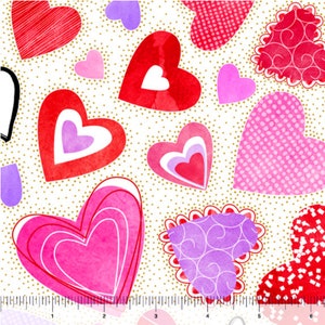 Heart fabric by half yard, love fabric, heart printed quilting cotton, Valentine&#39;s quilting fabric, pink heart sewing fabric