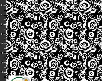 Tela de rosas por medio metro, tela blanca y negra, algodón estampado para patchwork, tela floral para patchwork, tela floral para costura, Stof European