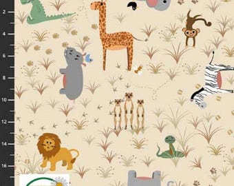 Jungle animals fabric by half yard, monkey printed quilting cotton, giraffe quilting fabric, nursery sewing fabric, kids fabric, baby fabric