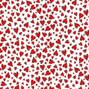Heart fabric by half yard, love fabric, Parisian heart printed quilting cotton, Valentine&#39;s quilting fabric, red heart sewing fabric