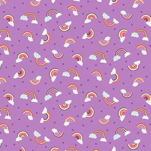 Mini rainbow fabric by half yard, rainbow print fabric, rainbow quilting cotton, magic quilting fabric, fairy tale sewing fabric, kids