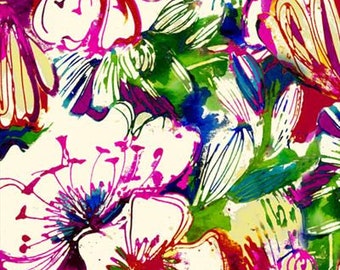 Floral fabric by half yard, large flower quilting cotton, summer quilting fabric, bright floral sewing fabric, large bright floral fabric