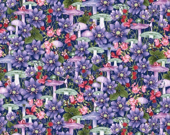 Tuinstof op maat gesneden, champignonkatoen, paarse paddestoelquiltkatoen, slakquiltstof, natuurnaaistof, bloemenstof