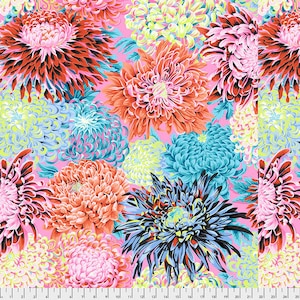 Floral fabric by half yard, flower cotton, Kaffe Fassett collective stash quilting cotton, Chrysanthemum sewing fabric, Philip Jacobs