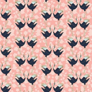 Bird fabric by half yard, bird cotton, bird crane quilting cotton, nature quilting fabric, metallic birds sewing fabric, children fabric