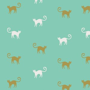 Cat fabric by half yard, cat silhouette printed quilting cotton, cat quilting fabric, green cat sewing fabric, Art Gallery cat cotton fabric