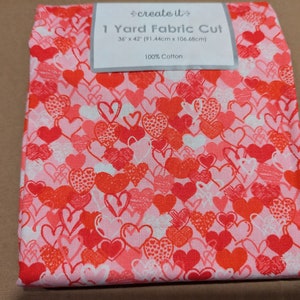 Heart fabric by the yard, love fabric, heart printed quilting cotton, Valentine&#39;s quilting fabric, red heart sewing fabric, 1 yard pre cut