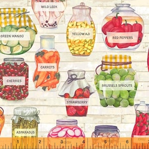Veggie fabric by half yard, pickled vegetables cotton, radish quilting cotton, turnip quilting fabric, veggie sewing fabric, food fabric