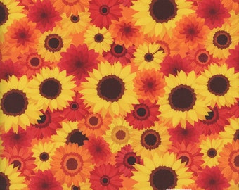 Autumn flowers fabric by half yard, fall cotton, yellow flowers quilting cotton, nature quilting fabric, bright fall sewing fabric, harvest