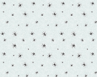 Spider fabric by half yard, spiders printed quilting cotton, Halloween quilting fabric, spooky sewing fabric, spiderweb cotton fabric