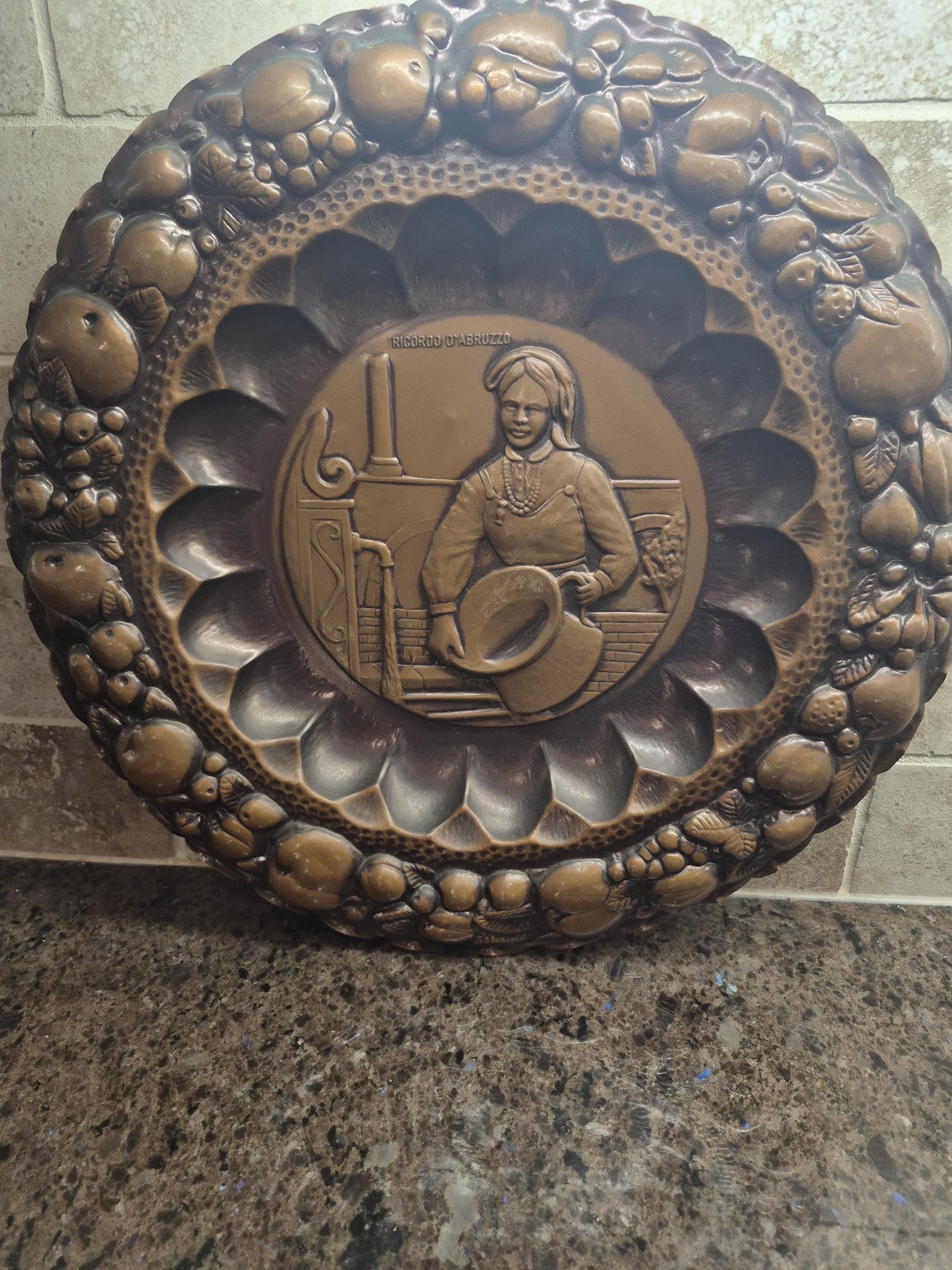 Ricordo D'abruzzo Italian Copper 3D Wall Hanging Plate Mid Century