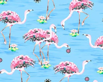 Flamingo fabric by half yard, pink bird fabric, printed quilting cotton, pink flamingo quilting fabric, flamingo pink sewing fabric
