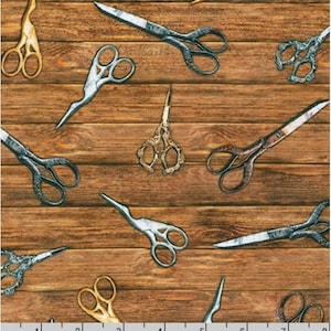 Sewing items fabric by half yard, Sewing Emporium cotton, everything sewing quilting cotton, vintage dressmaker scissors quilting fabric