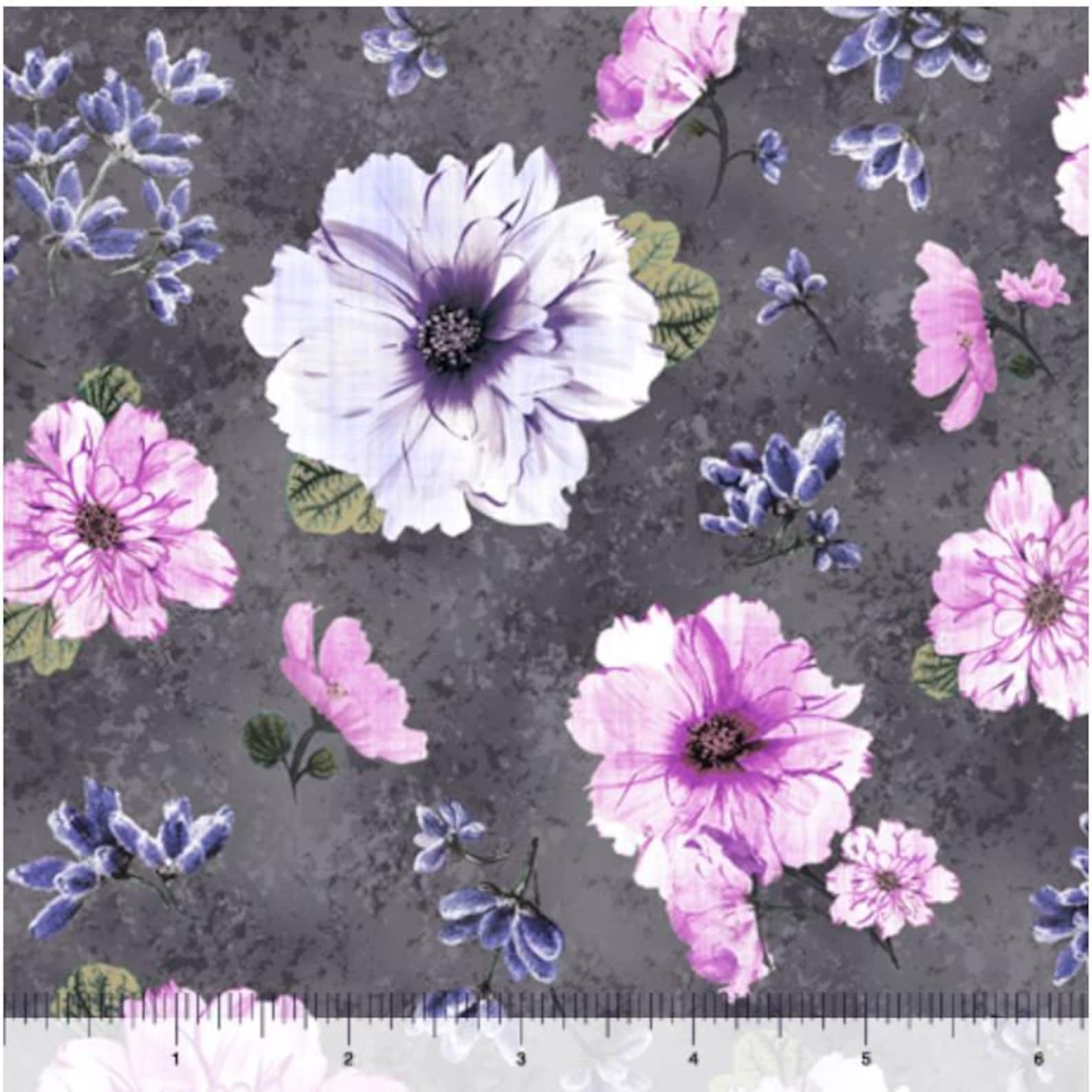 Grey Floral Fabric by Half Yard Flower Cotton Grey Floral Etsy