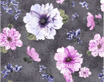 Grey floral fabric by half yard, flower cotton, grey floral quilting cotton, grey floral quilting fabric, grey garden sewing fabric