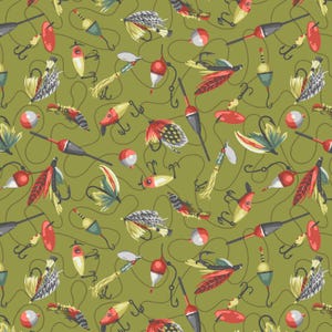 Tecido de pesca por meia jarda, tecido oceânico, algodão para quilting masculino estampado, tecido para quilting marinho, tecido para costura River Rhythm, mosca para pesca, isca