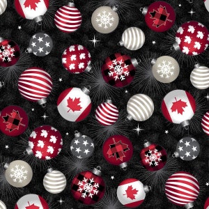 Canadian Christmas fabric by half yard, holiday cotton, winter quilting cotton, tree ornaments quilting fabric, winter sewing fabric, kids