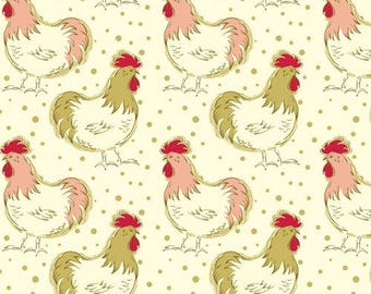 Farm fabric by half yard, homestead fabric, printed quilting cotton, chicken quilting fabric, rooster sewing fabric, chicken sewing fabric