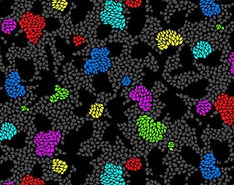 Flower fabric by half yard, wide back fabric, bright backing quilting cotton, Geofloral quilting backing fabric, black 108" sewing fabric