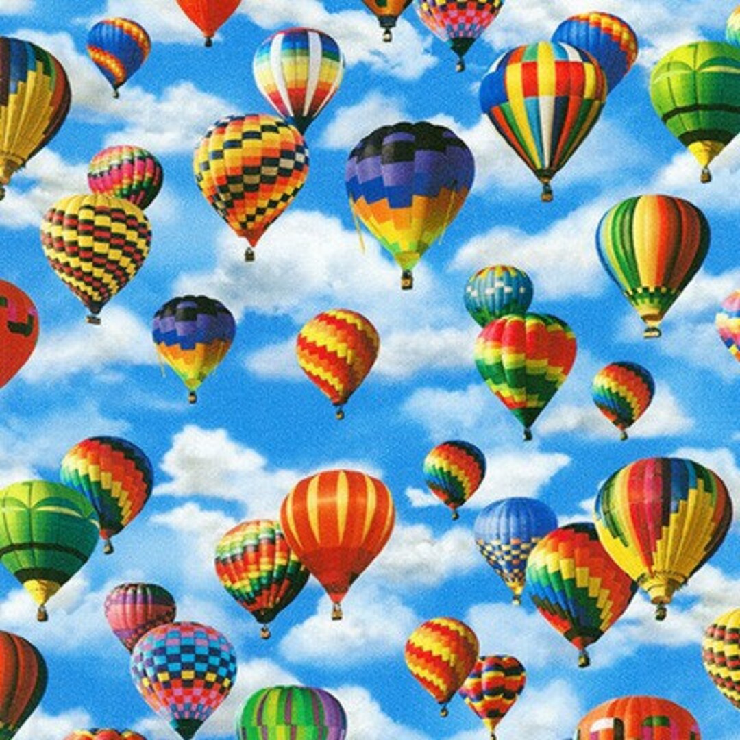 Hot Air Balloon Fabric by Half Yard, Bright Fabric, Printed Quilting