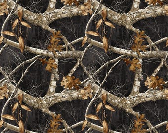 Tela de árboles oscuros por media yarda, tela con estampado de árboles, algodón acolchado estampado, tela acolchada con mezcla de árboles, tela de costura negra, tela natural