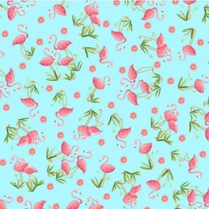 Flamingo fabric by half yard, pink bird fabric, printed quilting cotton, pink flamingo quilting fabric, large flamingo blue sewing fabric