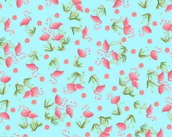 Flamingo fabric by half yard, pink bird fabric, printed quilting cotton, pink flamingo quilting fabric, large flamingo blue sewing fabric
