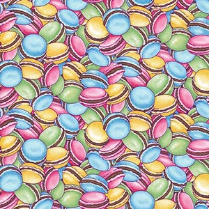Macrons-tyg per halv meter, Macron-tryckt tyg, macarons-quiltningsbomull, quiltningstyg för sötsaker, sömnadstyg för mat, Let's Bake