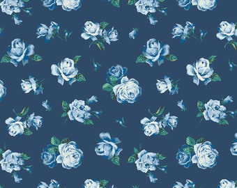 Tissu floral d'un demi-mètre, tissu bleu, coton à courtepointe imprimé, tissu à courtepointe à fleurs, tissu à coudre floral, coton à fleurs, tissu nature