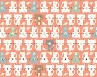 Cat fabric by half yard, funny cat printed quilting cotton, cat parade quilting fabric, cat sewing fabric, pink kitten cotton fabric