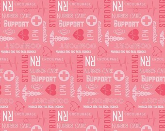 Medische stof op maat gesneden, roze verpleegsterstof, bedrukt quiltkatoen, RN-quiltstof, verpleegsternaaistof, Nobody Fights Alone