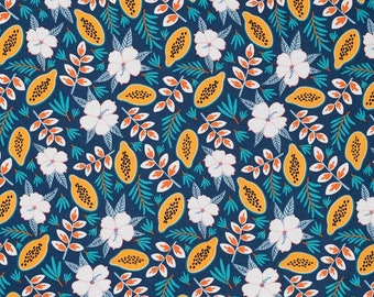 Floral fabric by half yard, flower cotton, Hibiscus quilting cotton, garden quilting fabric, sewing fabric, Tropical Lush summer fabric