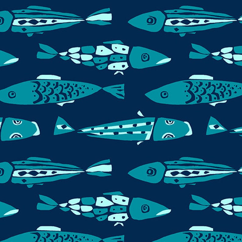 Fish Fabric by Half Yard Ocean Fabric Printed Quilting Etsy Canada