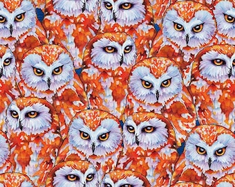 Owl fabric by half yard, forest cotton, large bird quilting cotton, bright owl quilting fabric, nature sewing fabric, owl print fabric