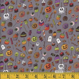Halloween fabric by half yard, trick or treat printed quilting cotton, Halloween quilting fabric, spooky kids sewing fabric, Halloween candy
