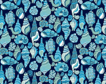 Shell fabric by half yard, ocean fabric, printed quilting cotton, sea quilting fabric, sea shells sewing fabric, shell cotton, Rock Pool