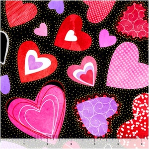 Heart fabric by half yard, love fabric, heart printed quilting cotton, Valentine&#39;s quilting fabric, pink heart sewing fabric