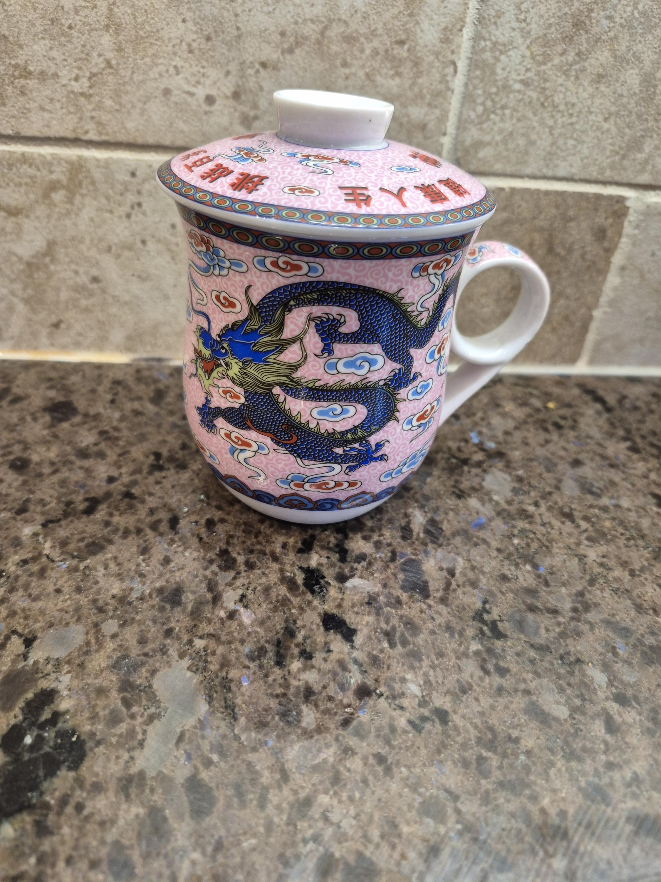 青いドラゴンと桜の花の陶器カップ Blue Chinese Dragon Coffee Mug - Etsy
