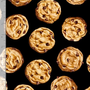 Cookie fabric by half yard, chocolate chip cookie print fabric, cookie quilting cotton, sweet treat quilting fabric, food sewing fabric