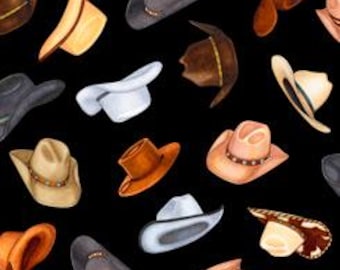 Cowboy hat fabric by half yard, western print fabric, printed quilting cotton, country quilting fabric, country sewing fabric, cowboy fabric