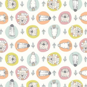 Baby animals fabric by half yard, animal cotton, baby quilting cotton, nursery quilting fabric, Studio E Safari Sunrise animal sewing fabric
