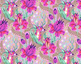 Deer fabric by half yard, Tula Pink Tiny Beasts quilting cotton, Free Spirit Deer John quilting fabric, animal fabric, forest fabric