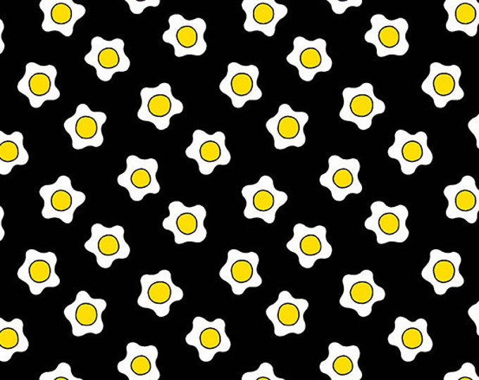 Egg Fabric by Half Yard, Fried Eggs Cotton, Food Quilting Cotton, Dark